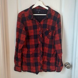 Gap Boyfriend Fit Button Up Flannel Women’s Sz L Red Plaid Casual